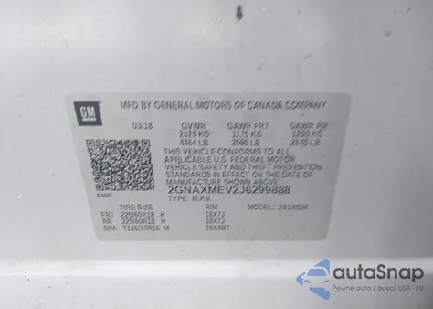 2018 Chevrolet Equinox Premier из США, поврежденный, VIN 2GNAXMEV2J6299888